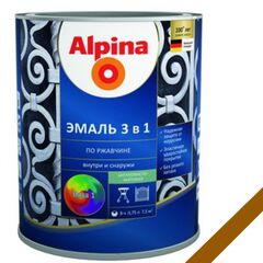 Enamel soil on rust 3 in 1, color:Alpina metalic brown RAL 8017 0,75L