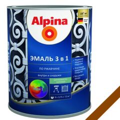 Enamel soil on rust 3 in 1, color:Alpina brown RAL 8011 0,75L