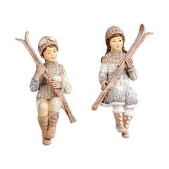 Christmas decoration girl boy with skis SNOWKID W/SKIS LEDGE SITT TT ASS/2 CRM 19.5cm