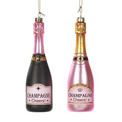 Christmas tree decoration champagne bottle GLSS CHAMPAGNE BOTTLE ORN ASS 2 BLK PNK 16cm