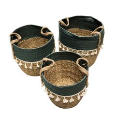 Basket with green stripe 3pcs TA-44