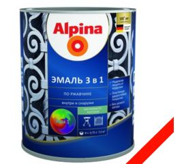 Enamel soil on rust 3 in 1, color:Alpina red RAL 7040 0,75L