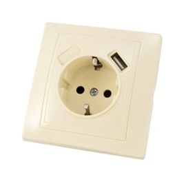 Power socket grounded + USB TDM SQ1814-0140 1 sectional ivory