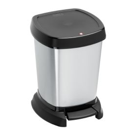 Trash can with pedal Rotho 6L PASO black-silver