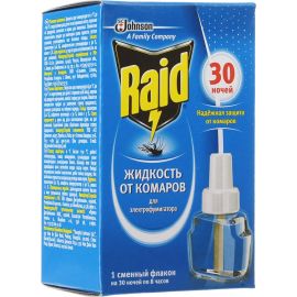 კოღოების საწინააღმდეგო სითხე ელექტრო ფუგატორისთვის Raid 30 ღამე 220 მლ