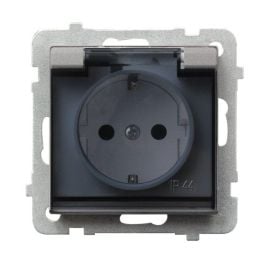 Power socket grounded with cover Ospel Sonata GPH-1RS/m/38/d 1 sectional IP44 silver matt