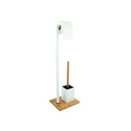 Rack with toilet paper holder and brush MSV Bamboo White