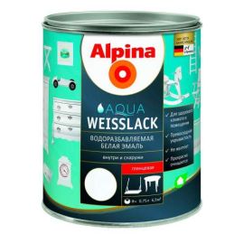 წყლის დისპერსიული ემალი Alpina Aqua Weisslack თეთრი პრიალა 0.75 ლ