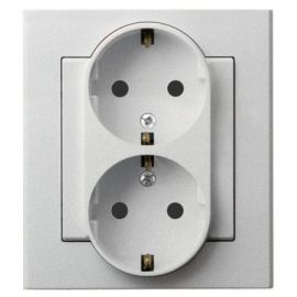 Power socket grounded Ospel Sonata GP-2RSP/38 2 sectional matt silver