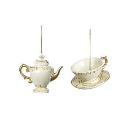 მორთულობა საახალწლო ჩაიდანი ჭიქა TEA POT CUP ORN ASS/2 CRM GLD 7.5სმ