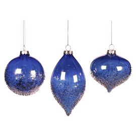 Christmas tree balls GLSS IR.CRUSH BALL/FIN.ORN ASS/3 BLU 8 cm