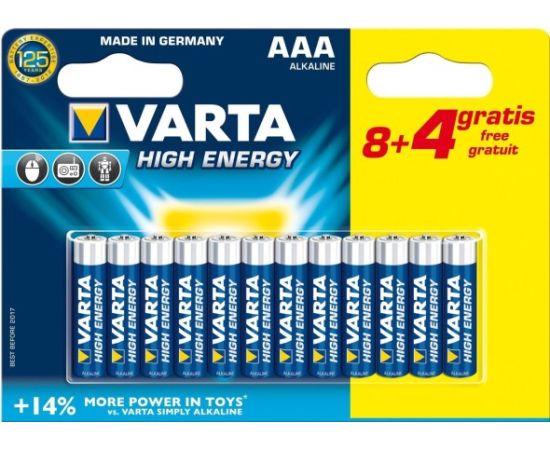 ელემენტი VARTA Alkaline High Energy 8+4 AAA 1.5 V 12 ც