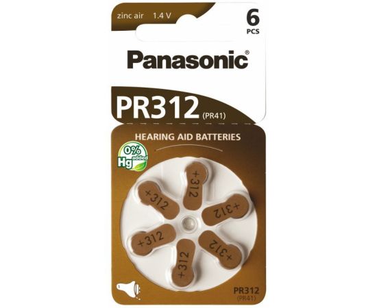 თუთია-ჰაერის ელემენტი  სასმენი აპარატებისთვის Panasonic PR312 1.4V 6ც