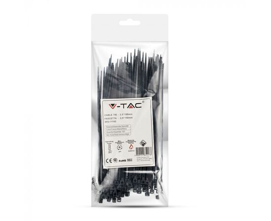 Tie V-TAC 2.5x150mm 100pcs black 11162