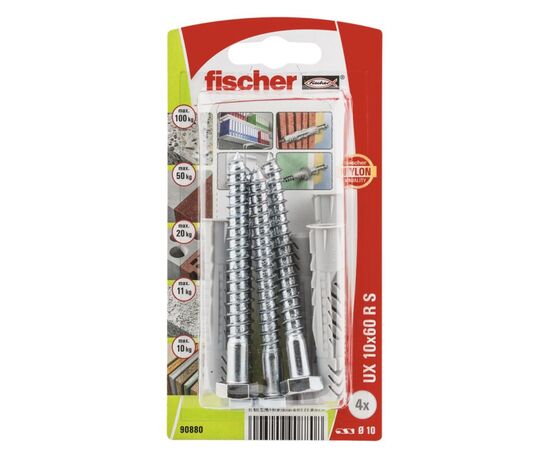 Дюбель-гвоздь с шестигранной головкой Fischer UX10x60 R 4 шт 90880