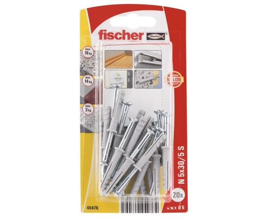 Дюбель-гвоздь с потайной головкой Fischer N5x30/5 S 20 шт 45476