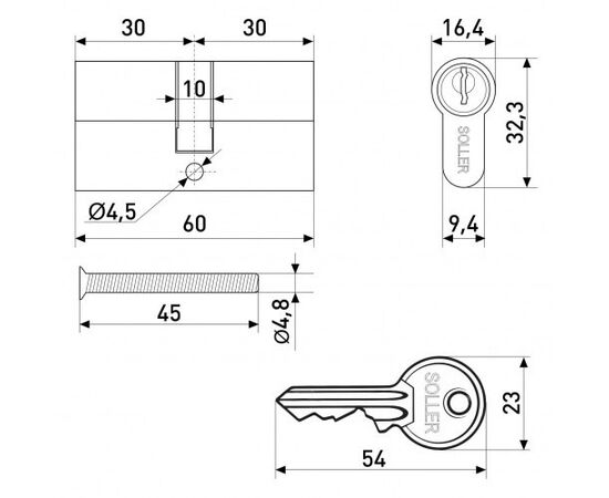 Cylinder Soller F5 60 mm chrome