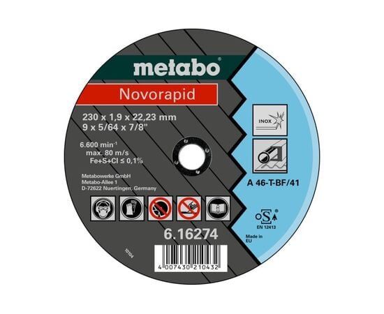 დისკო საჭრელი უჟანგ.115x1,0х22,2 მმ, Novorapid. Metabo