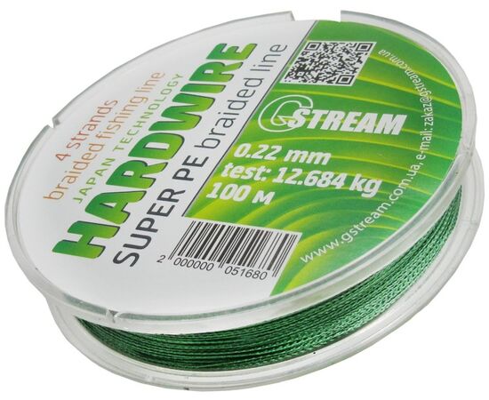 Cord braided 4-strand G.Stream HARDWIRE 100 m 0.22 mm green