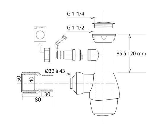 Siphon (set) towel + washing machine WIRQUIN