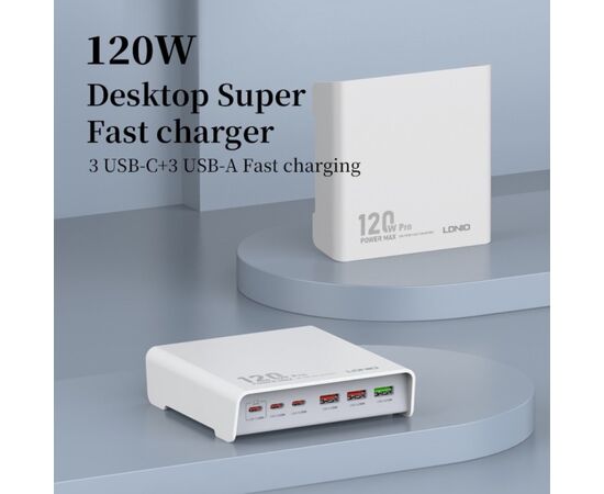 Зарядка LDNIO Q605 120W 3 USB-C 3 USB-A