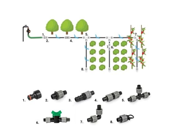 Набор коннекторов для капельного полива Bradas DSTA20-SET1 16 мм 24 шт