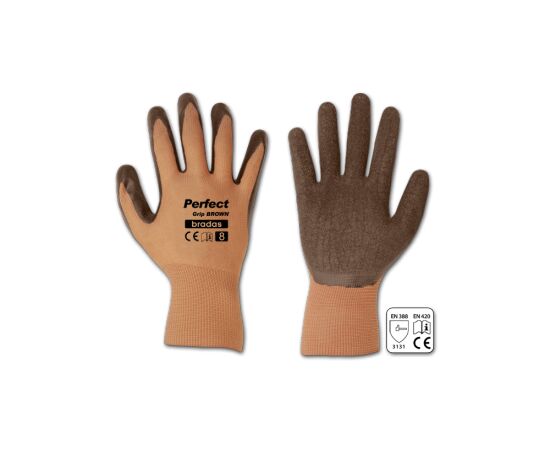 Перчатки PERFECT GRIP BROWN латекс, 9, BRADAS  RWPGBR9