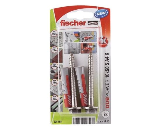 Дюбель-гвоздь Fischer Duopower 10x50 S A4 2 шт 535488