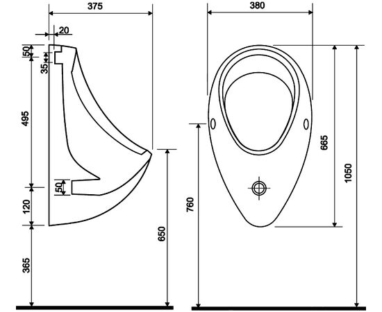 Urinal Cersanit Taurus P-PI-T100 rear water inlet