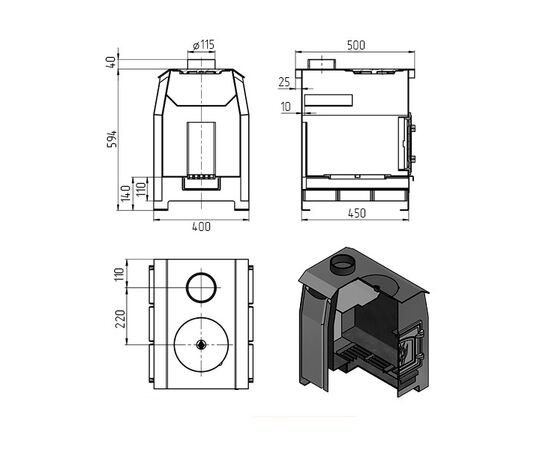 გამათბობელი ღუმელი Vezuvi Comfort 100 DT-3C