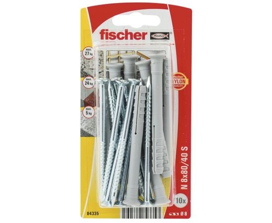 Дюбель-гвоздь с потайной головкой Fischer N8x80/40 S 10 шт 84335