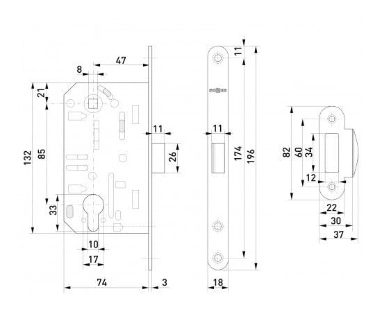 Silent mortise lock Soller 600ET-CP turnkey chrome