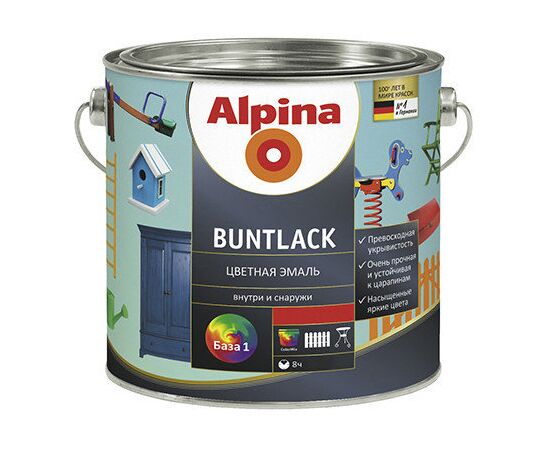 ფერადი ემალი Alpina Buntlack SM ნახევრად მქრქალი თეთრი 0.713 ლ