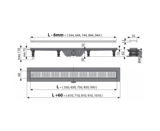 Drainage gutter Alcadrain APZ10-750M Simple