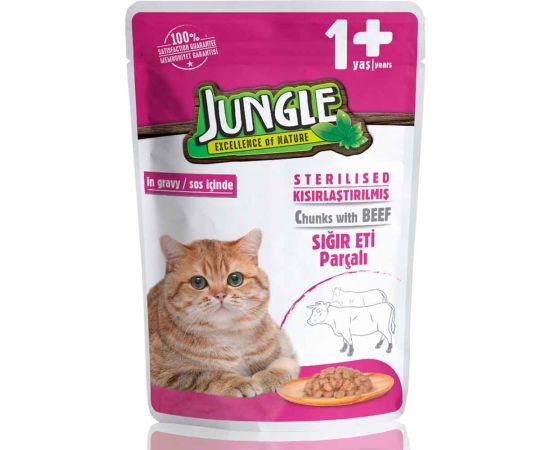Корм мокрый для стерильный кошек Jungle говядина 100гр