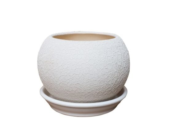 Flower Pot-Sphere Ceramic White Silk 1,4l
