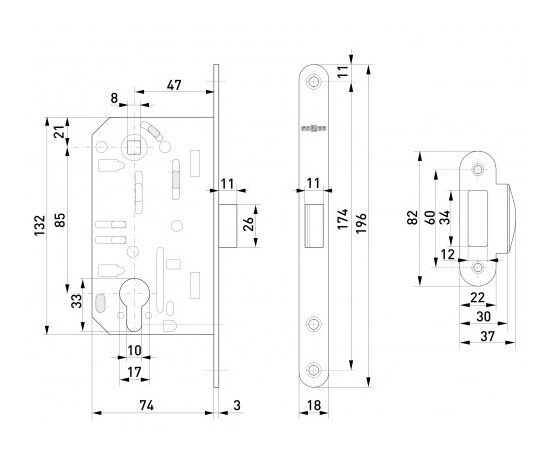 Silent mortise lock Soller 600ET-AB turnkey bronze