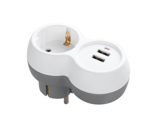 Splitter ORNO 1 Schuko 2 USB-A white-gray