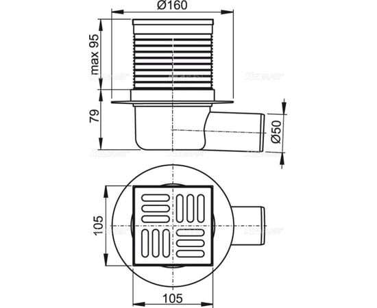 ტრაპი Alcadrain APV31 105x105/50 მმ