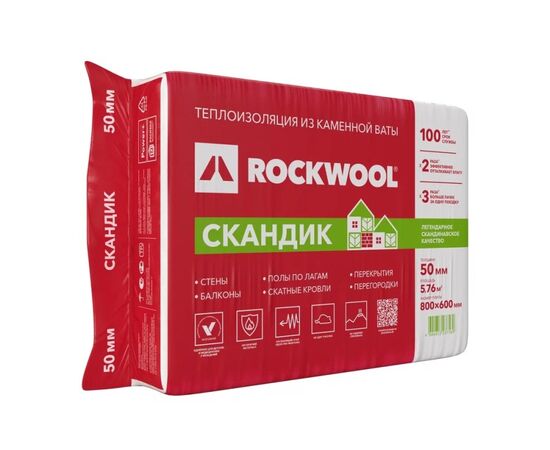 Mineral wool Rockwool ЛАЙТ БАТТС СКАНДИК 800x600x50 5.7 m²