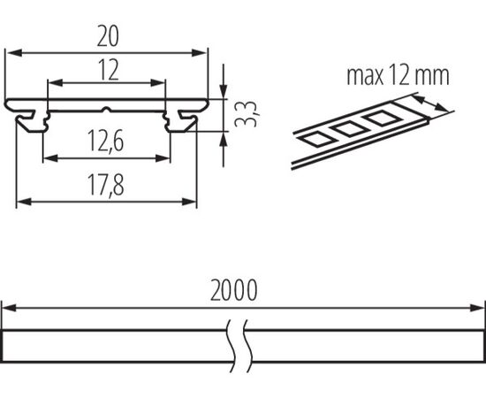 პროფილი LED ლენტის Kanlux PROFILO H 26561 2 მ 5 ც