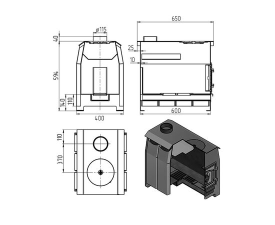 გამათბობელი ღუმელი Vezuvi Comfort 200 DT-3