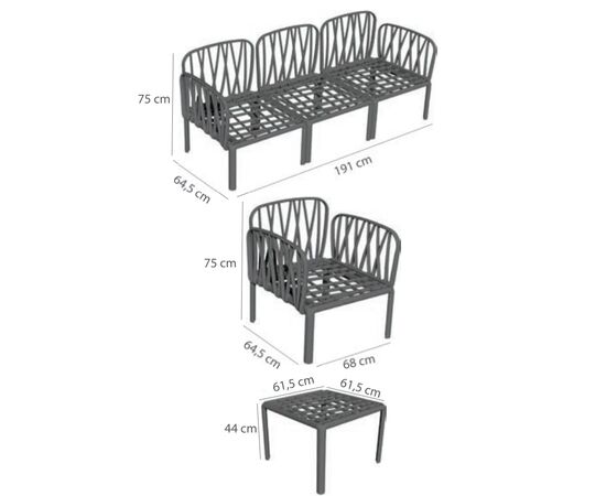 ბაღის ავეჯის კომპლექტი COMFORT TIME CT043-3-W Luna Sofa Set Antracite