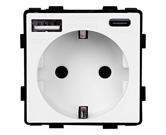 Розетка без рамки Socket Style 16A шторки USB-A C 3.1A 20W белый