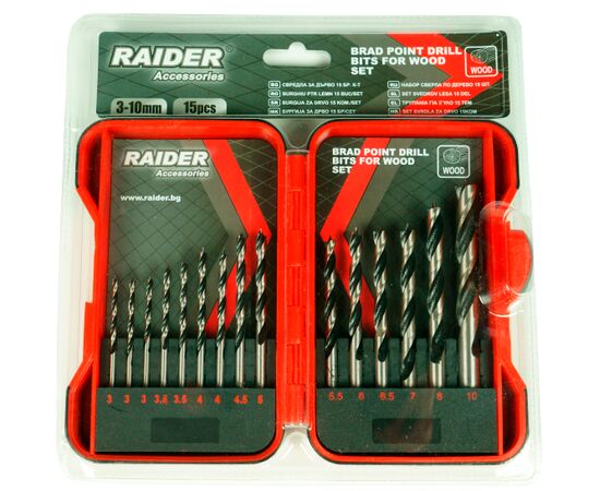 Set of drills for wood Raider 157791 3-10 mm 15 pcs