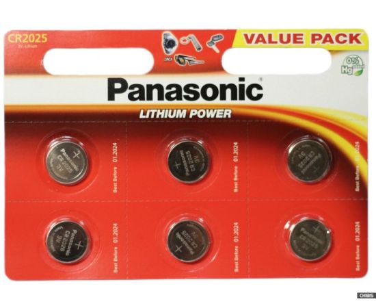 ლითიუმის ელემენტი Panasonic CR2025 3V 6ც.