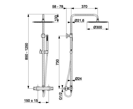 Shower system with thermostat Moza Gold KFA