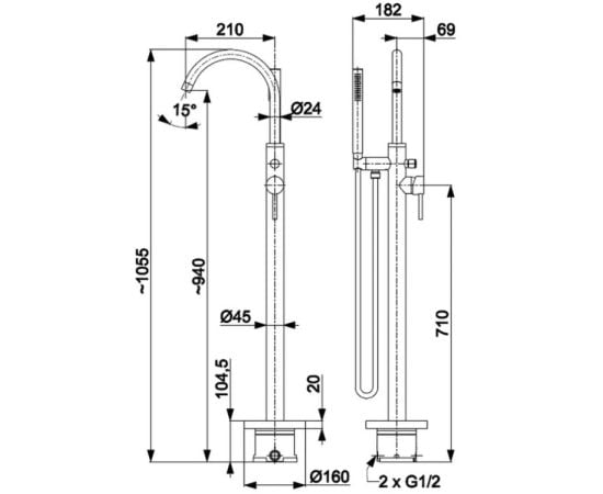 Floor-mounted bathroom faucet KFA Moza Gold