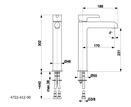 Washbasin faucet KFA Angelit white,chrome with Click-Clack siphon