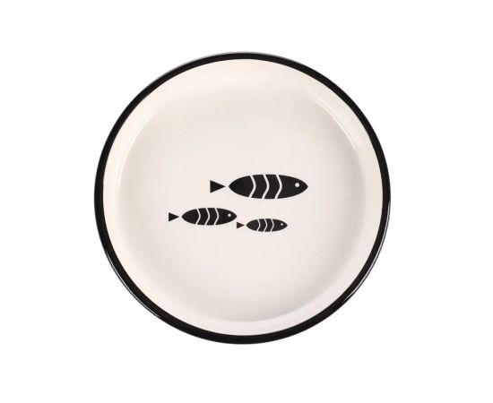 Cat food bowl ceramic Flamingo 15,5x3cm 320ml round black-white